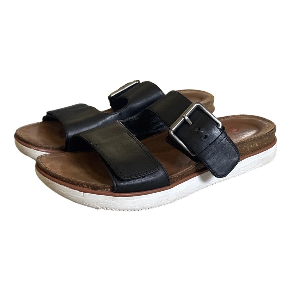 Clarks Unstructured Womens Black Leather Buckle Slide Sandals 10 261592144075